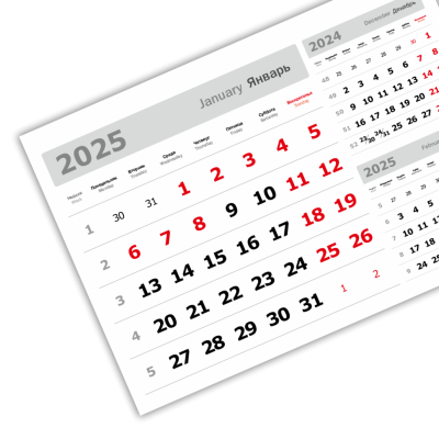 2025 - «3 в одном» мелованные мини «3 в 1» (297*207) серебристо-белый